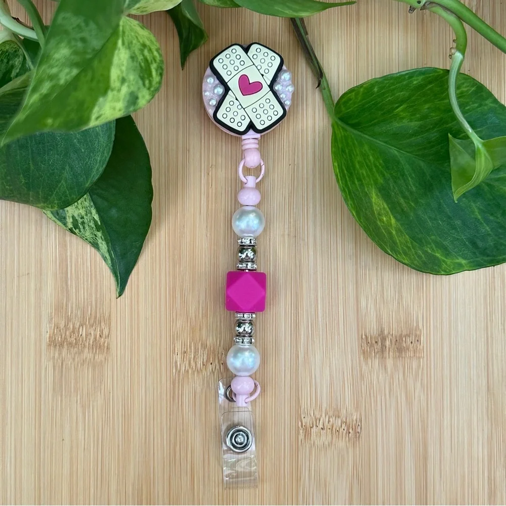 💉✨ Medical-Themed Bling & Silicone‎ Beaded Retractable ID Badge Holder 🩺